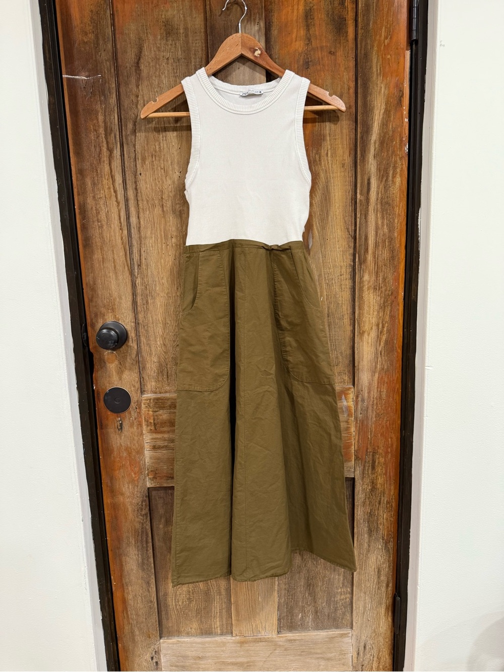 Zara White Ribbed Top Olive Midi Dress